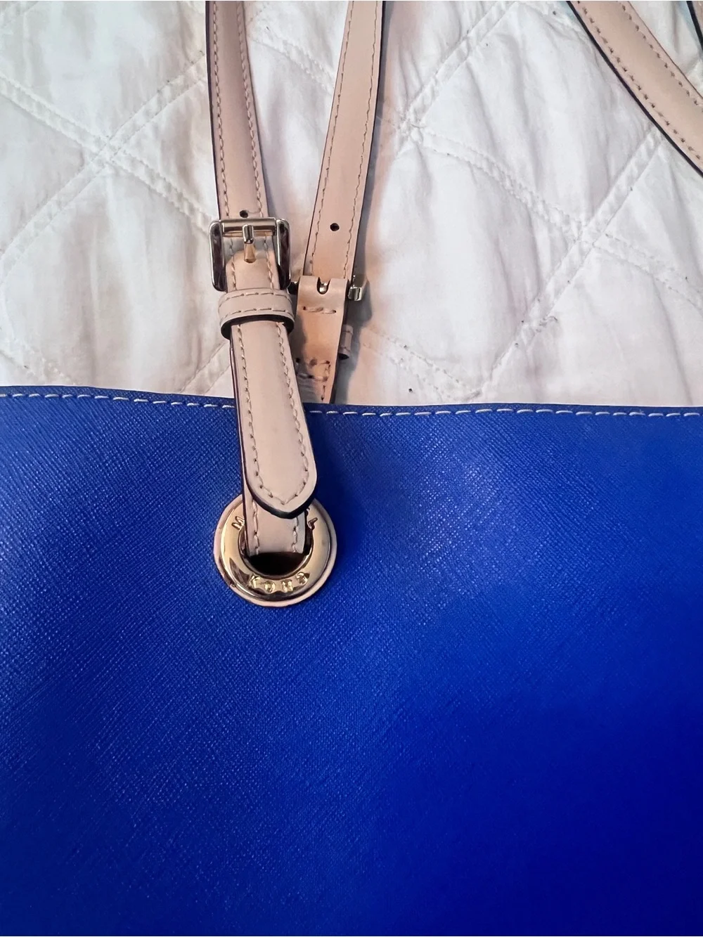 Michael Kors Cobalt Blue Leather Tote with Blush Straps